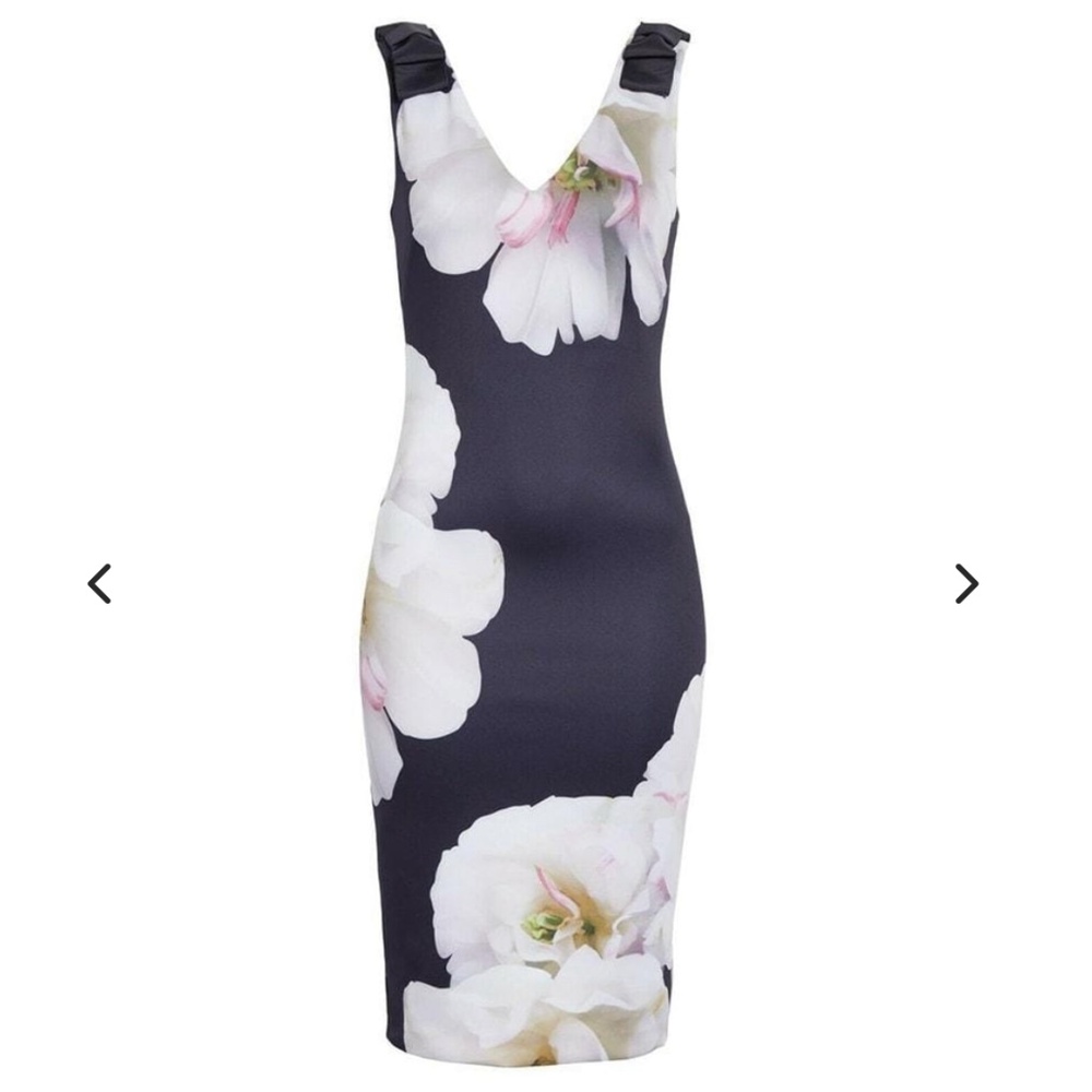 Ted Baker London Floral Navy Blue Sleeveless Midi Fit Dress Size 5